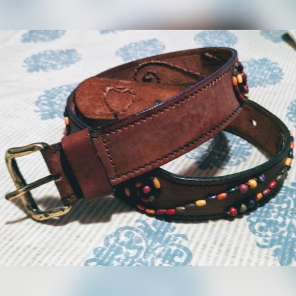 Genuine Leather Beaded Belt by The Limited M - Picture 1 of 5